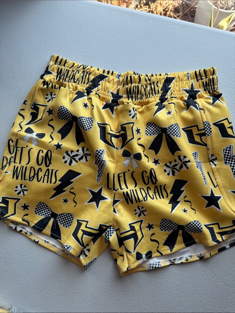 Girls Yellow 'Let's Go Wildcats' Athletic Shorts with Elastic Waistband